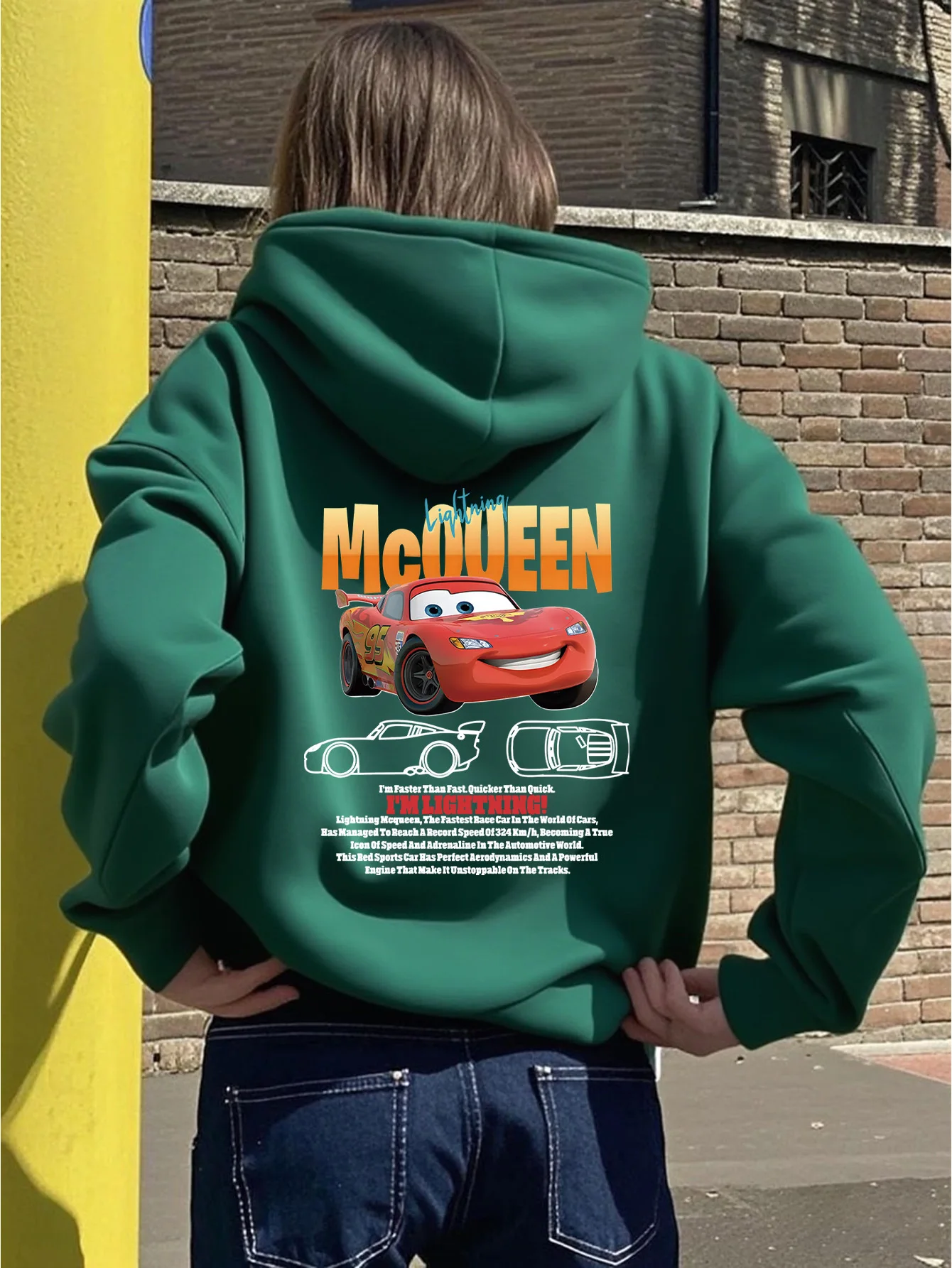 Disney Series Cars: McQueen Sweet Cool Street Felpa con cappuccio autunno/inverno Giacca oversize da donna per adulti e bambini della stessa taglia