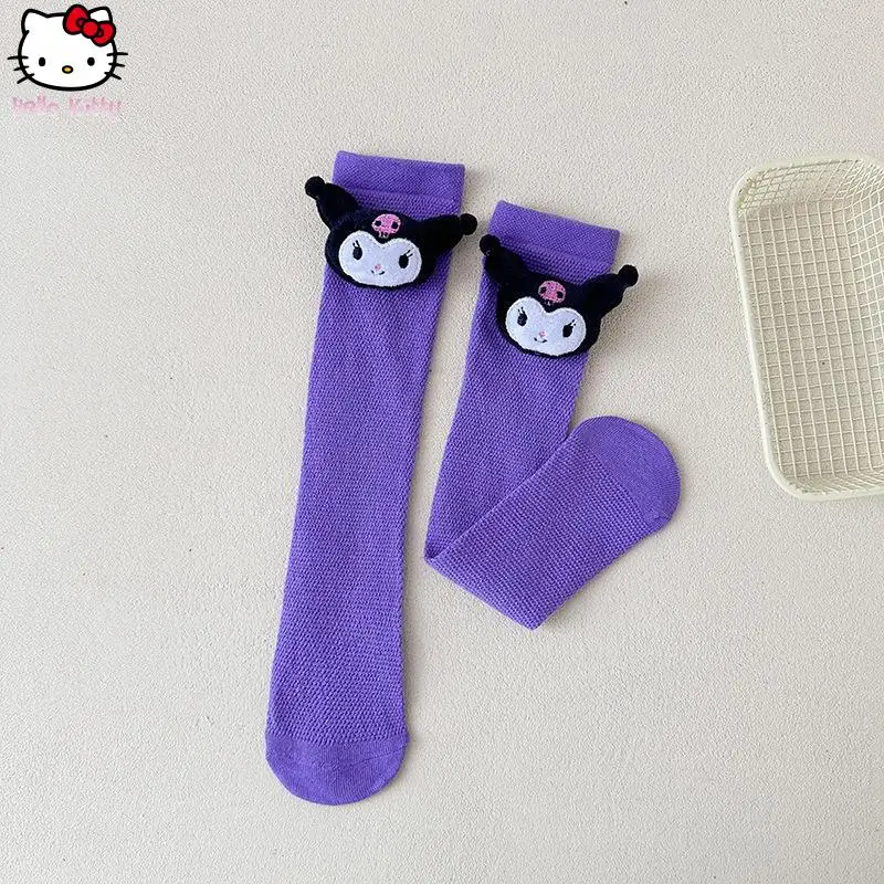 

Носки в стиле аниме Cinnamoroll Girl Lolita Kuromi Melody, новые летние тонкие носки с героями мультфильмов Kawaii, модные сетчатые средние носки Sanrio, мягкие
