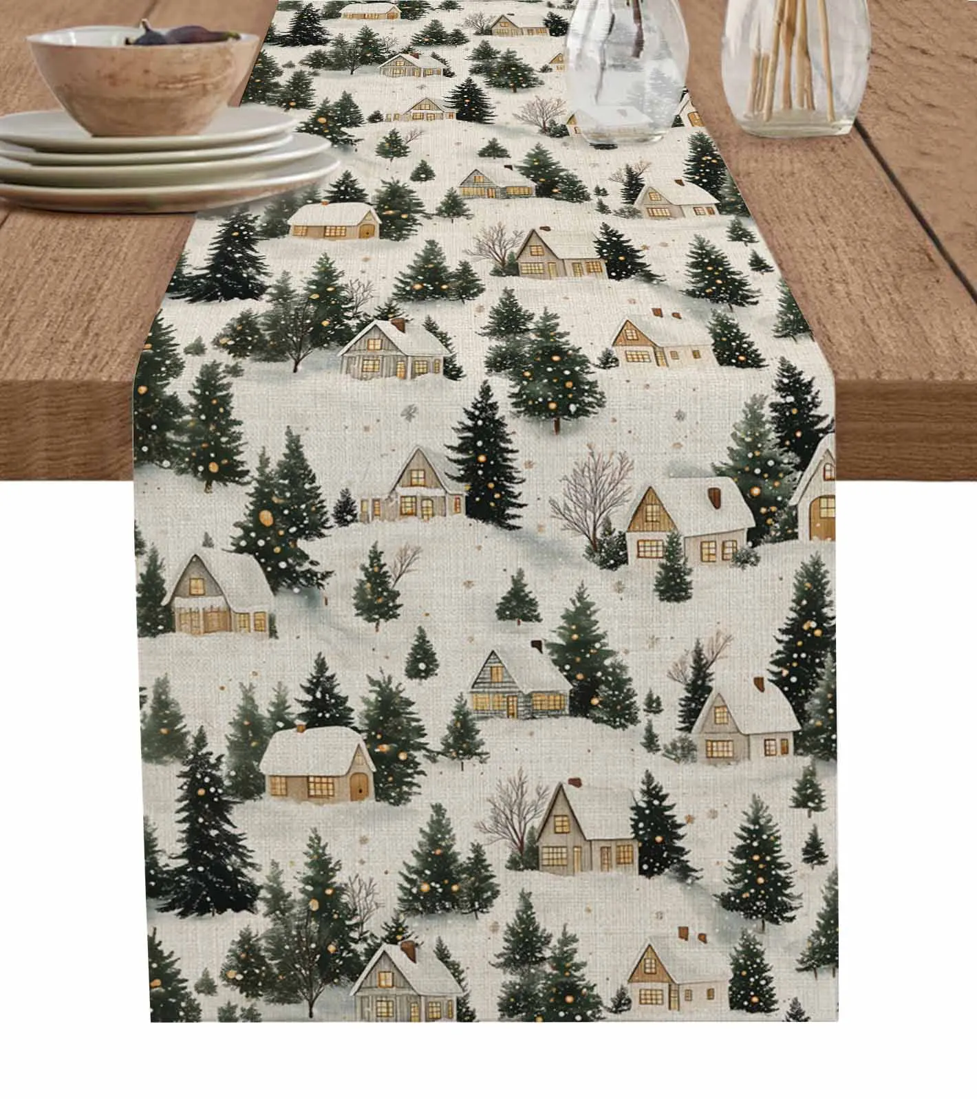 Christmas And Winter Snow Scenery Table Wedding Decor Table Cover Holiday Party Coffee Table Decoration Tablecloth