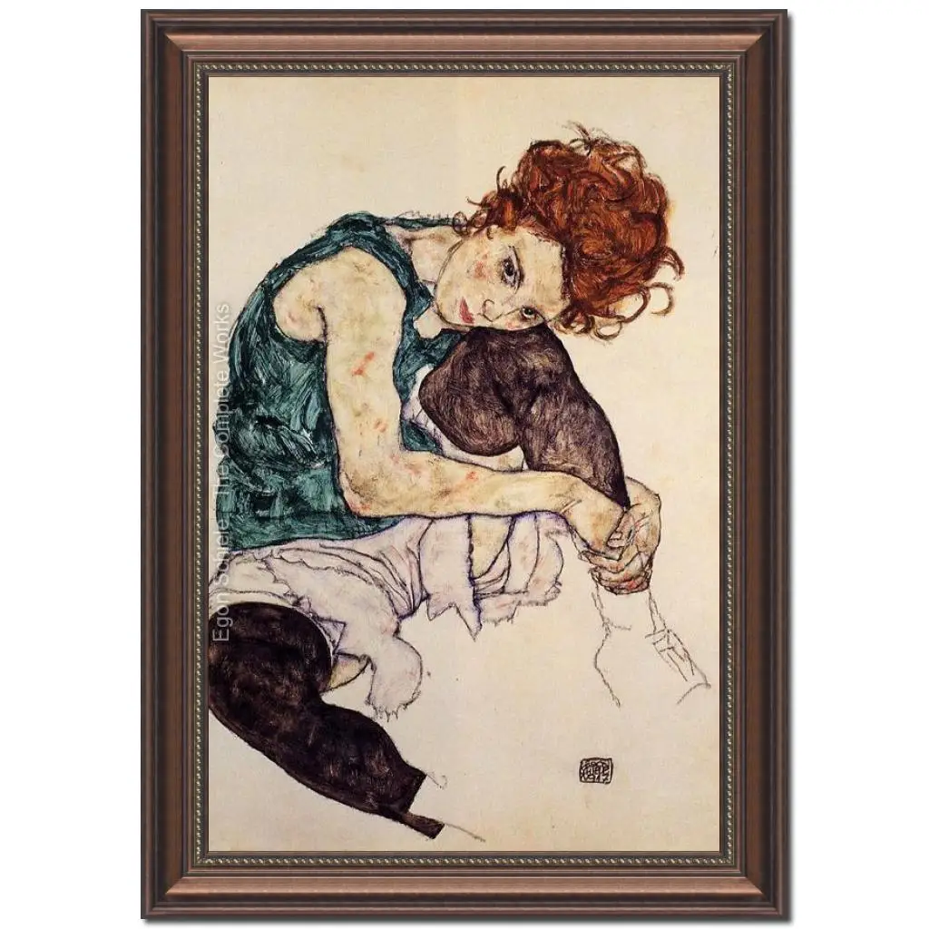 Figure Canvas Art Egon Schiele Painting Seated Woman 100% Handmade Modern Wooden Framed Artwork for Study Room Office Home Decor