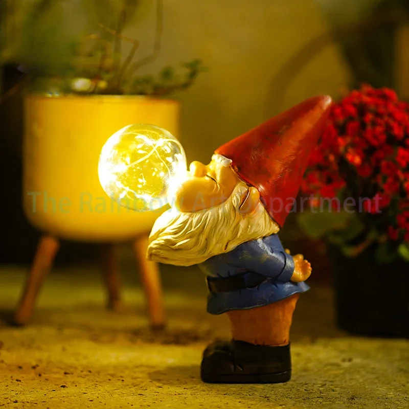 New American Garden Gnome Ornament Solar Light Resin Crafts Gnome Outdoor Garden Decoration