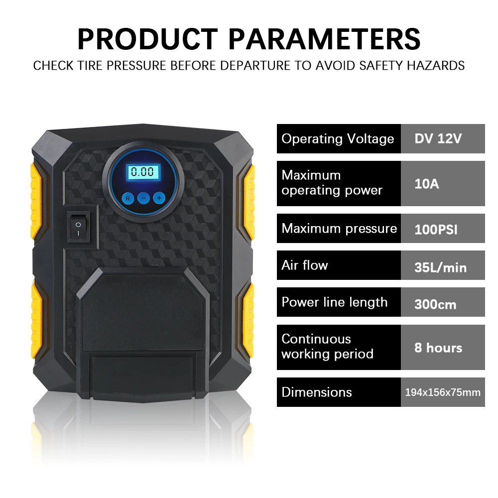 

12V Air Compressor For Car Tire Pillows Mat Inflation Air Pump 150PSI Cigar Lighter Adapter Digital 120W Portable Inflator