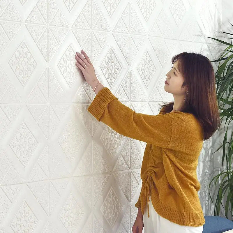 1/4Pcs 3D Foam Ceiling Self-adhesive Anti-collision Wall Stickers Waterproof Peel And Stick Background Wallpaper Bed Room Decor