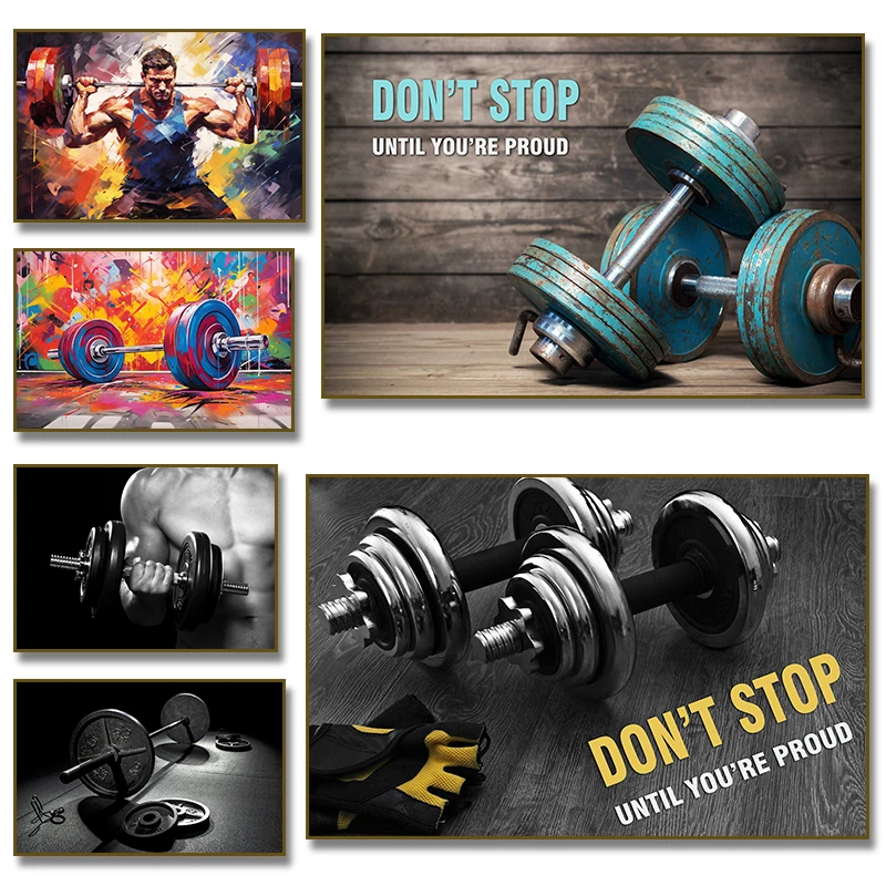 Pintura en lienzo con mancuernas para gimnasio, póster de estudio de Fitness impreso, imagen artística de pared motivacional para decoración del hogar y la sala de estar