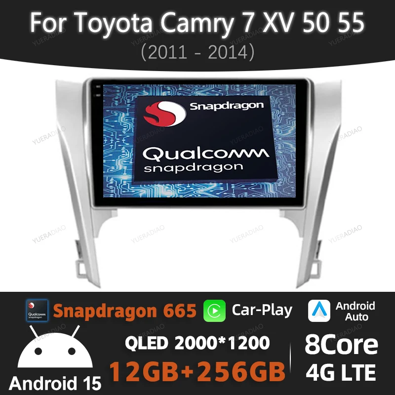 Android 15 Car Radio For Toyota Camry 7 XV 50 55 2011 - 2014 BT 4G WIFI QLED GPS NAVI 2DIN Multimedia Stereo Video Player LTE 5G