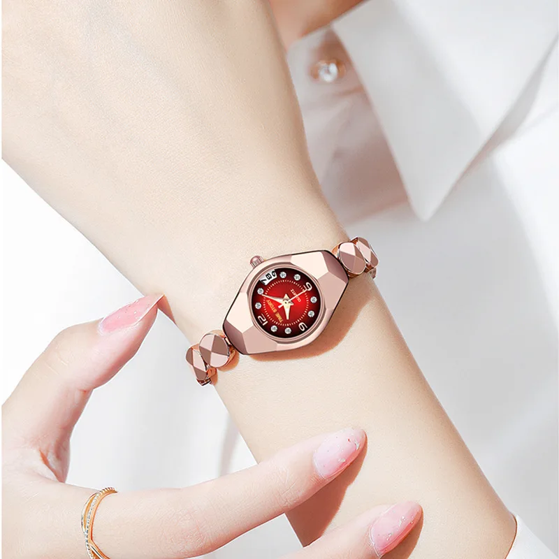 2023 Women Watch Rose Red Tungsten Steel Bracelet Ladies Quartz Clock Waterproof Calendar Relogio Feminino Reloj Mujer Montre