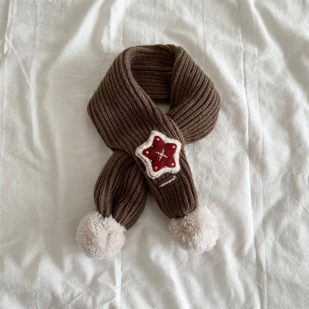 2025 Child Christmas Knitted Cross Neck Warmer Winter Girls Boys Pom Pom Decor Santa Embellishments Warm Baby Scarf Accessory