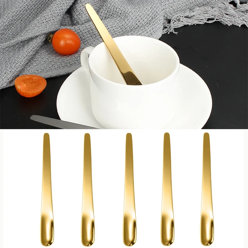 

5pcs Stainless Steel Dessert Spoons, Multiple Colors, Cake Coffee Ice Cream Ice Cream One Scoop Multipurpose, Kitchen Utensils