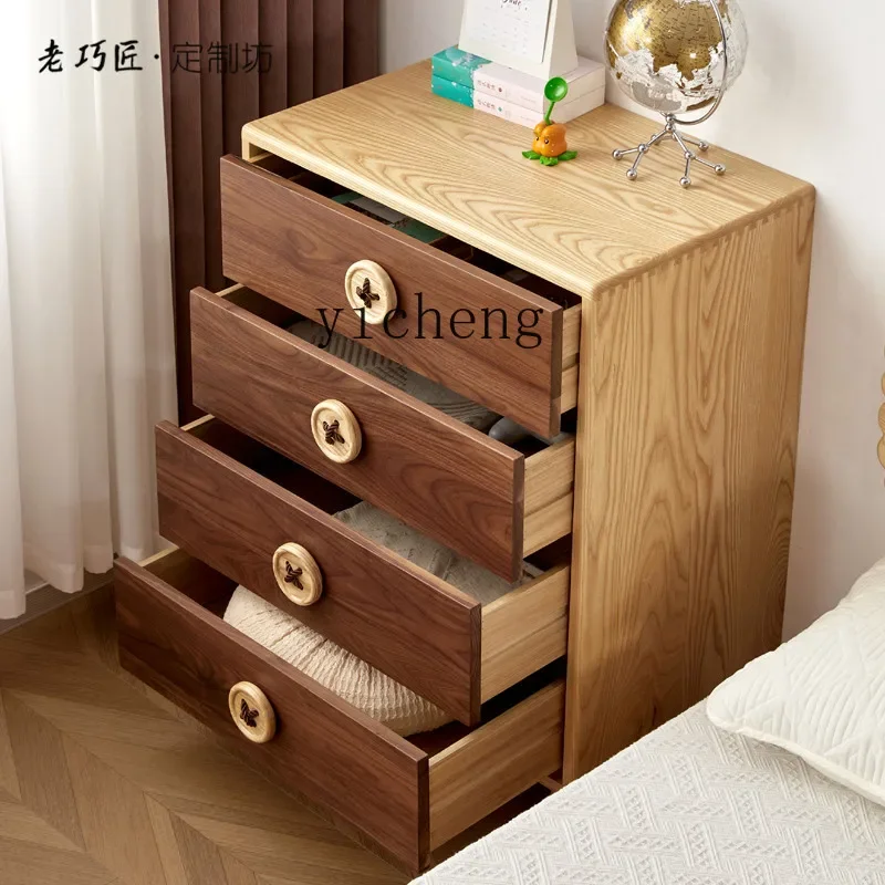V21 Simple Wood Wax Oil White Wax Bedside Storage Cabinet Hard Maple Button Chest Cabinet