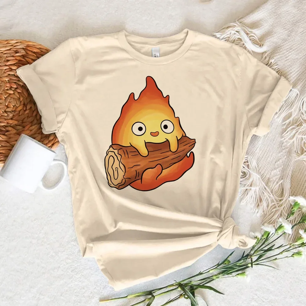 Calcifer Top Women Designer Summer Harajuku T Shirt Girl Japanese Manga Clothing Aesthetic Clothes