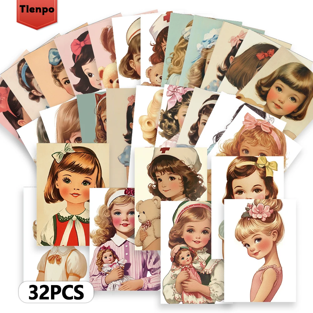 32 Stück, Vintage-Postkarten für süße Mädchen, Wandaufkleber, Postkarten, Grußkarten, DIY-Postkarten, Souvenir-Postkarten, dekorativ