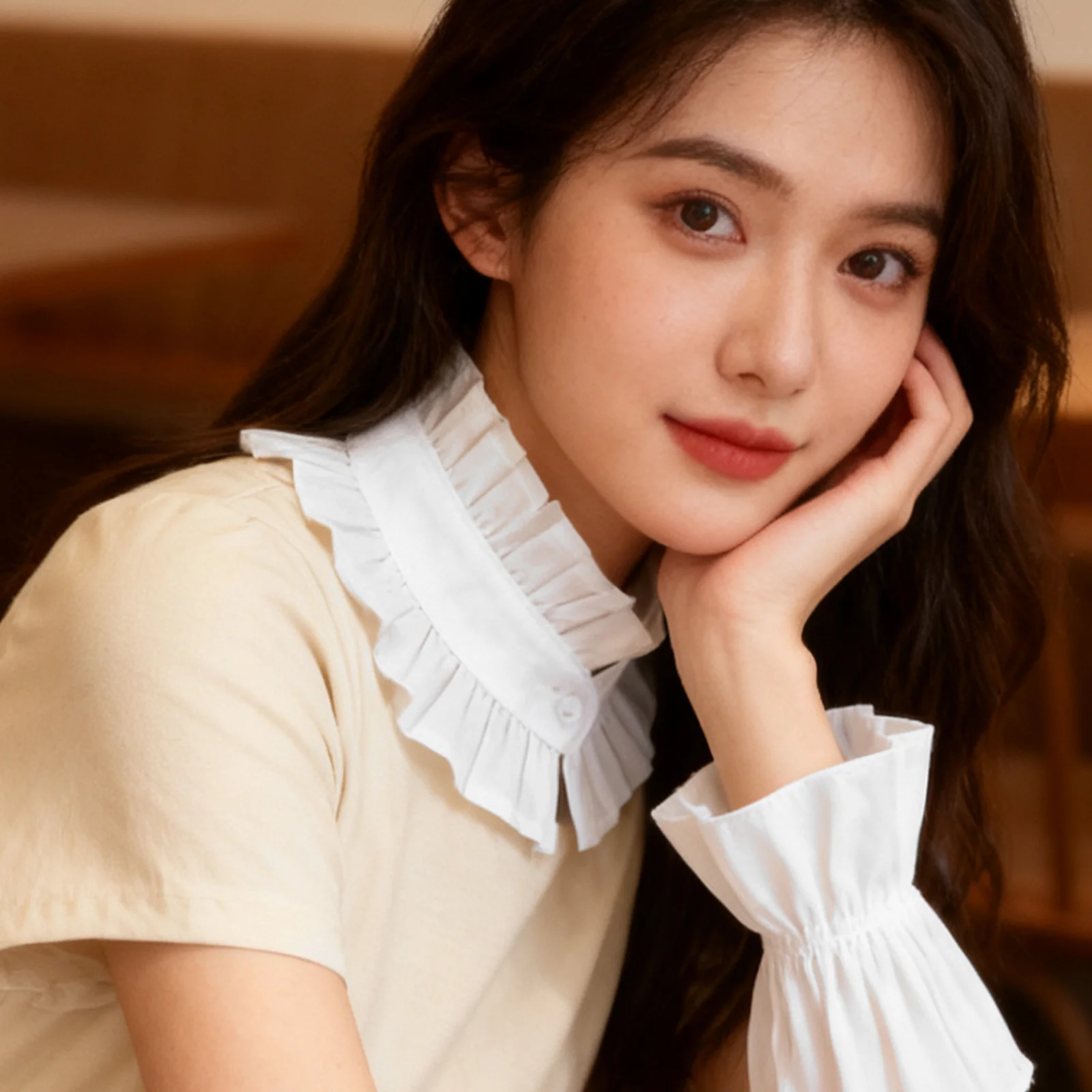 

1 Set Women'S Pleated Cotton Fake Collar Cuffs Detachable Victorian Style Ruffled Neck Sleeve Trim For Weddings Parties White