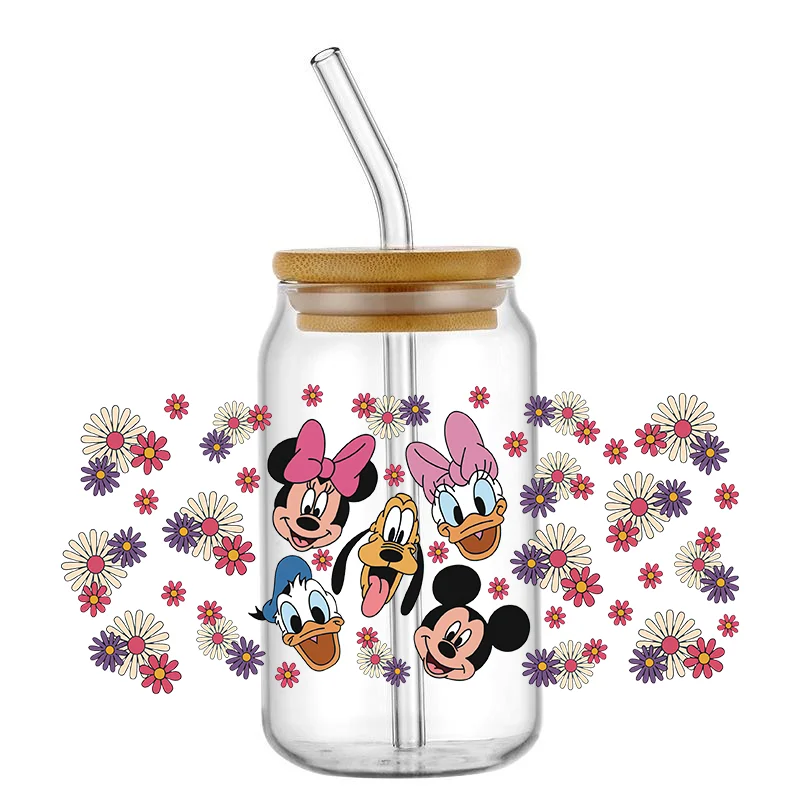 Miniso mickey minne amor série 16oz libby envolve bonito dos desenhos animados 3d à prova dwaterproof água uv dtf copo decalques adesivo autoadesivo para óculos