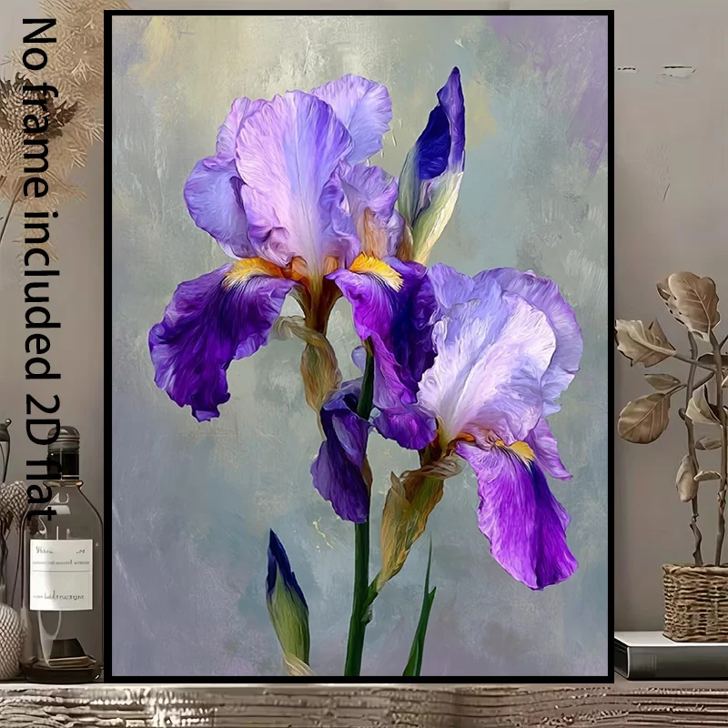 2D Flat, 1pc Vertical Purple Iris Flower Canvas - Frameless Modern Minimalist Suitable for -rooms Botanical Print, Delicate B