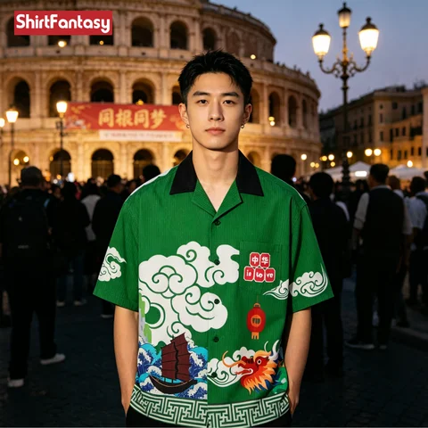 Overseas Chinese style clothes, Chinese style printed shirts, Taiwan's Treasure Island, anime tops,Unisex Hawaiian Street Shirt