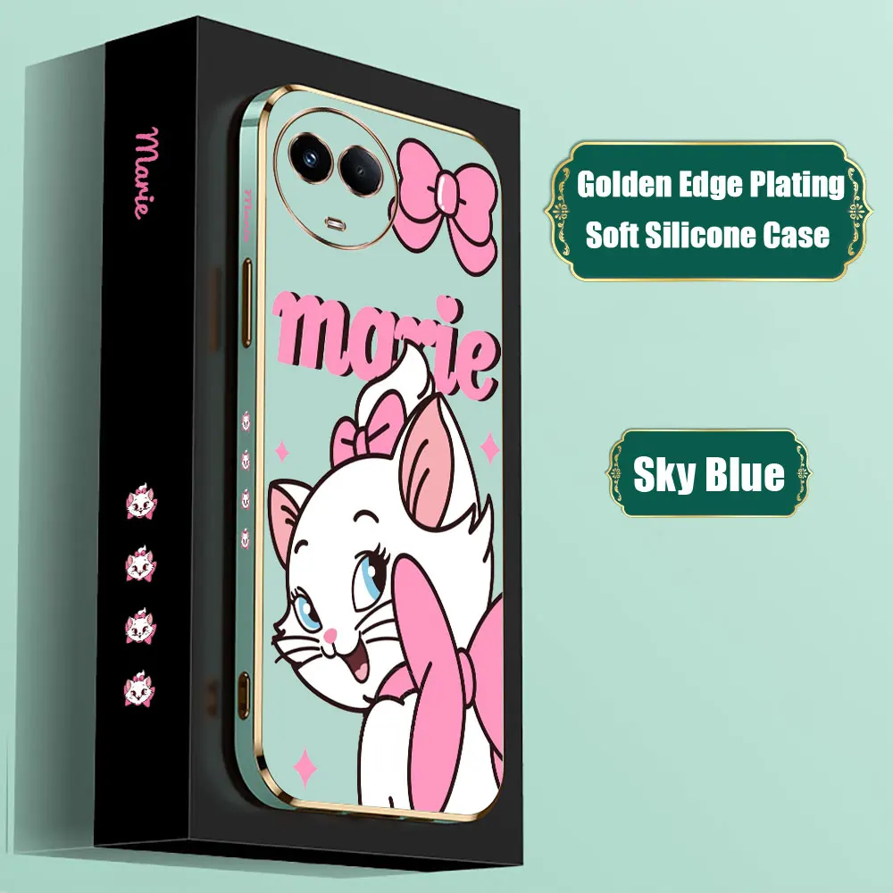 Casing ponsel Disney Marie kucing lucu, casing Capa E-TPU halus untuk REALME GT 7 8 8I 9 9I 10 11 12 PRO C21Y C33 C35 C53 C55 C63 C65