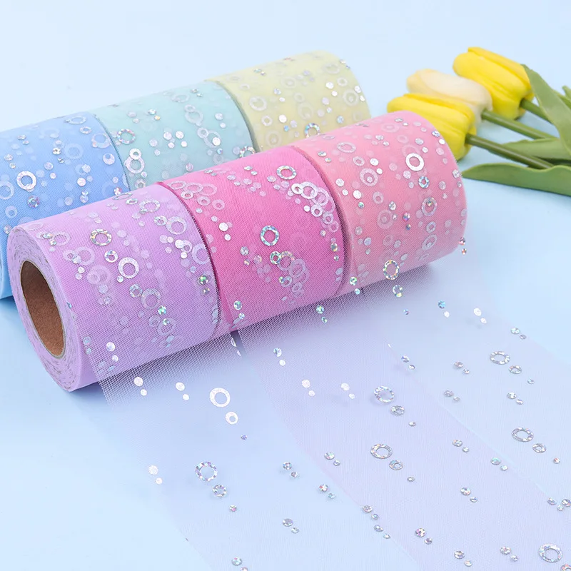 6/8/10/12/15cm/Roll 25Yards Silver Bubble Tulle Mesh Glitter Sequin Gauze Fabric Ribbon DIY Handmade Bowknots Skirt Material