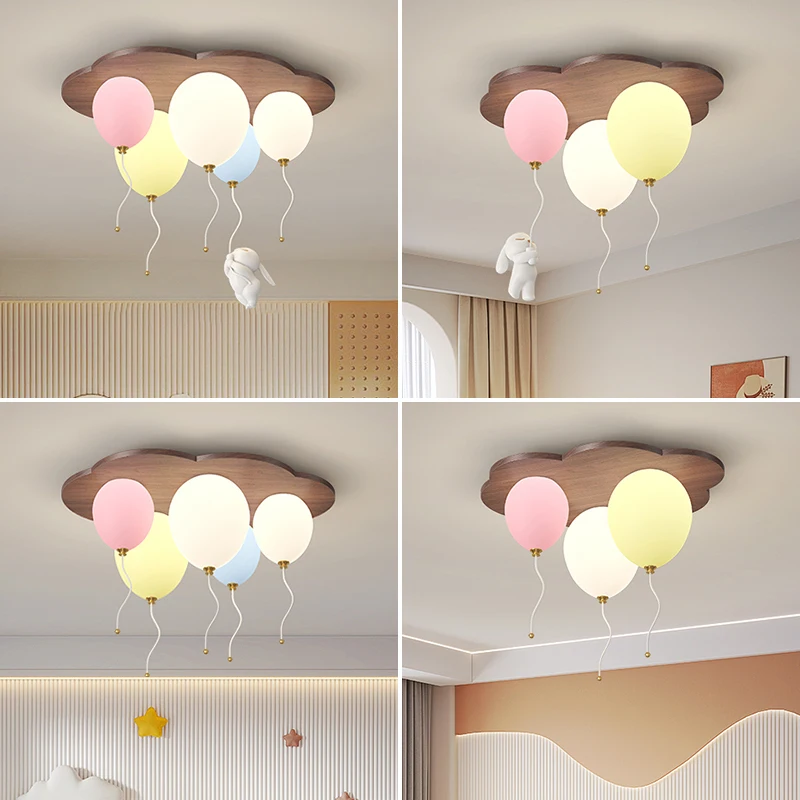 Balloon Light Eye Protection Solid Wood Children's Room Ceiling Light Modern Simple Rabbit Bedroom Decoration Hanging Ball Lamp