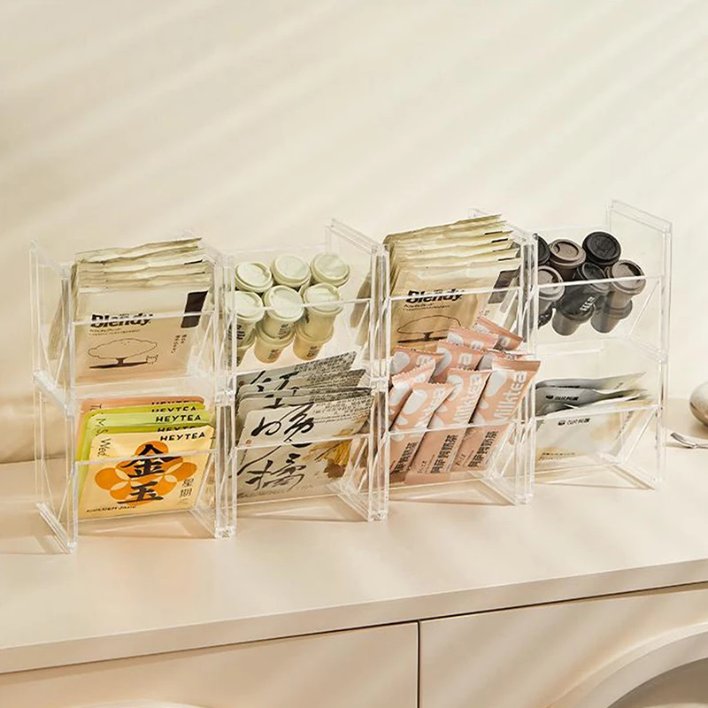 Vertical Tea Box Holder Stackable Tea Bag Holder Organizer Clear Coffee And Tea Organizer For Tea Creamers Cabinet Sugar Kitchen