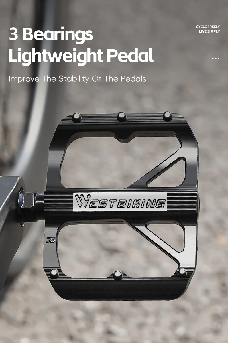 WEST BIKING Leichte 3-Lager Fahrradpedale Cr-Mo Stahlwelle Aluminiumlegierung Rutschfeste Fahrradpedale Breite Fahrrad-Flachpedale – Detail 4