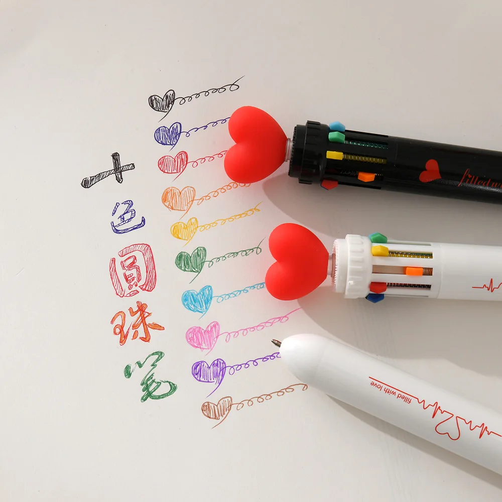 Heart Shape Ten Colors Ballpoint Pen Kawaii Gel Pen Multi-color Ink Painting Writing pens For kids gift Office School Stationery