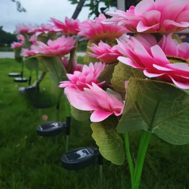 For Solar LED Outdoor Pink Sunflower Garden Light Waterproof Simulation Flower Decorative Lighting for Yard Landscape Path