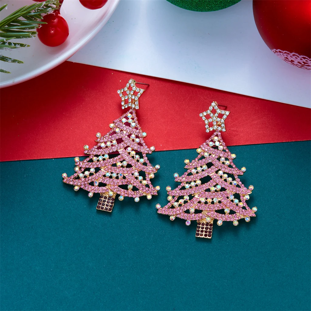 Klassische grüne Emaille-Weihnachtsbaum-Ohrhänger für Damen, bunte Strass-Imitationsperlen-Weihnachtsbaum-Ohrringe, Schmuckgeschenke – Detail 5