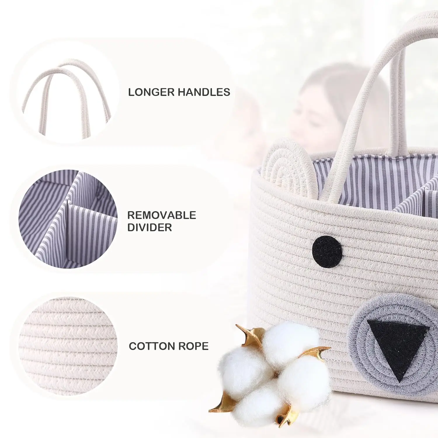 Baby Diaper Caddy Organizer Cotton Rope Baby Gift Basket Portable Diaper Organizer for Changing Table Diaper Nursery Storage