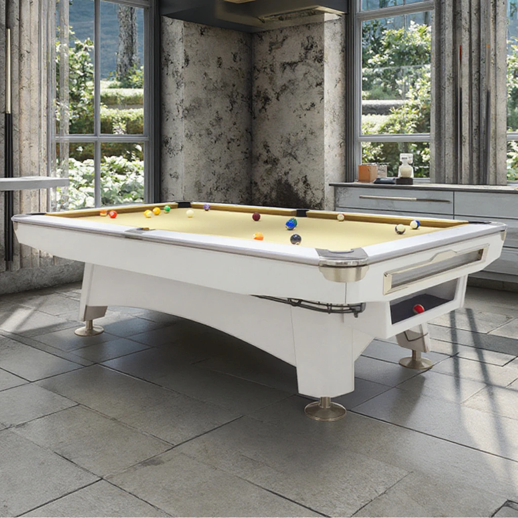 

8ft Luxury Pool Table with Ball Return and Slate Bed Leather Pockets Includes Cue Indoor Ready to Ship