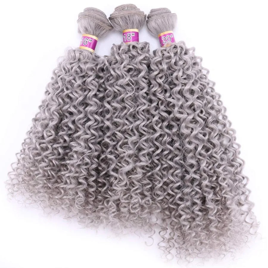 رمادي داكن الأفرو غريب مجعد حزم الشعر الاصطناعية 3 قطع لتطبيق نسج سريع ملحقات ألياف مقاومة للحرارة مثالية ل
