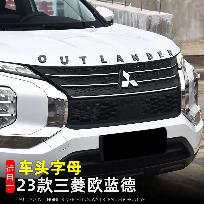 

For Mitsubishi Outlander 2013-2021 2022 2023 2024 Car Front Hood 3D Sticker Auto Logo Letter Patch ABS Carbon Fiber with 3M Tape