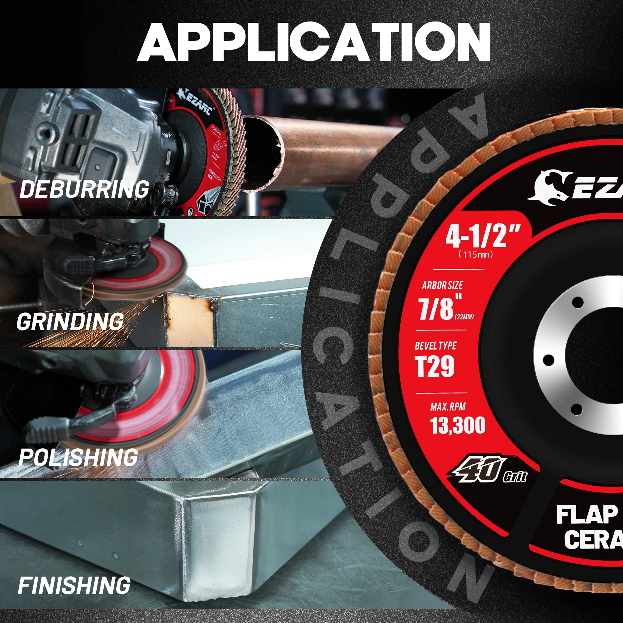 EZARC 115mm Flap Sanding Disc, Ceramic Flap Discs 40/80 Grit for Stainless Steel Non-Ferrous Metal Cast Iron Sheet Metal, 10pcs