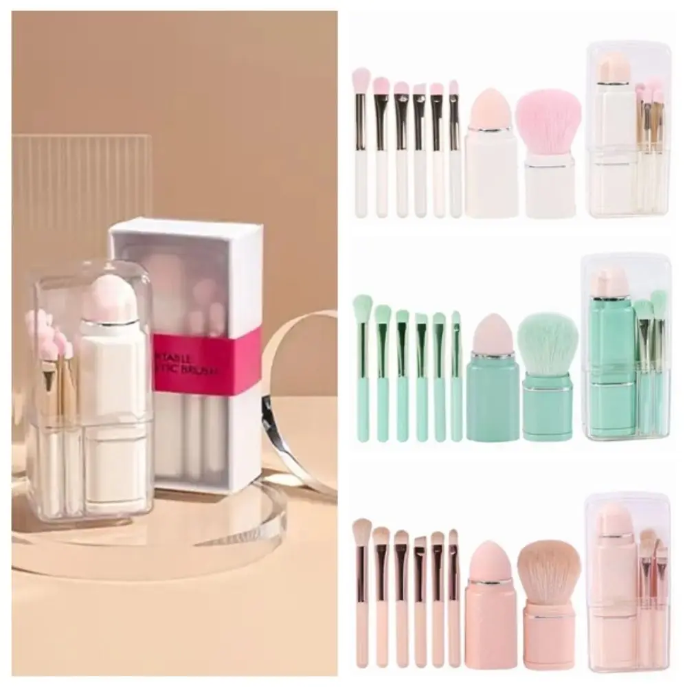 8 unids/set 8 en 1 pinceles de maquillaje portátiles simples con estuche transparente juegos de brochas de maquillaje retráctiles herramientas cosméticas de fibra suave