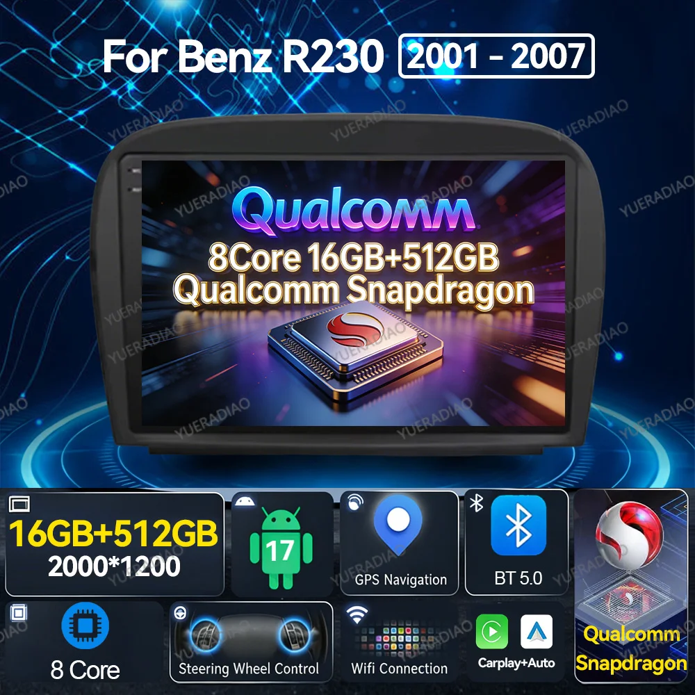 Android 17 Car Radio For Mercedes-Benz SL R230 SL350 SL500 SL55 SL600 SL65 2001 2002 - 2007 Mirror Link 4G LTE 5G WIFI GPS NAVI