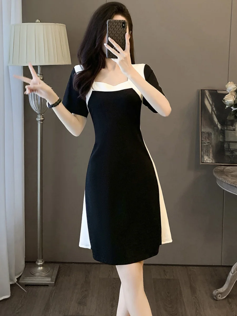 

Элегантное женское летнее платье миди на одно плечо, новинка, с эффектом утяжки талии, высококачественное маленькое черное платье, удобное для повседневной носки