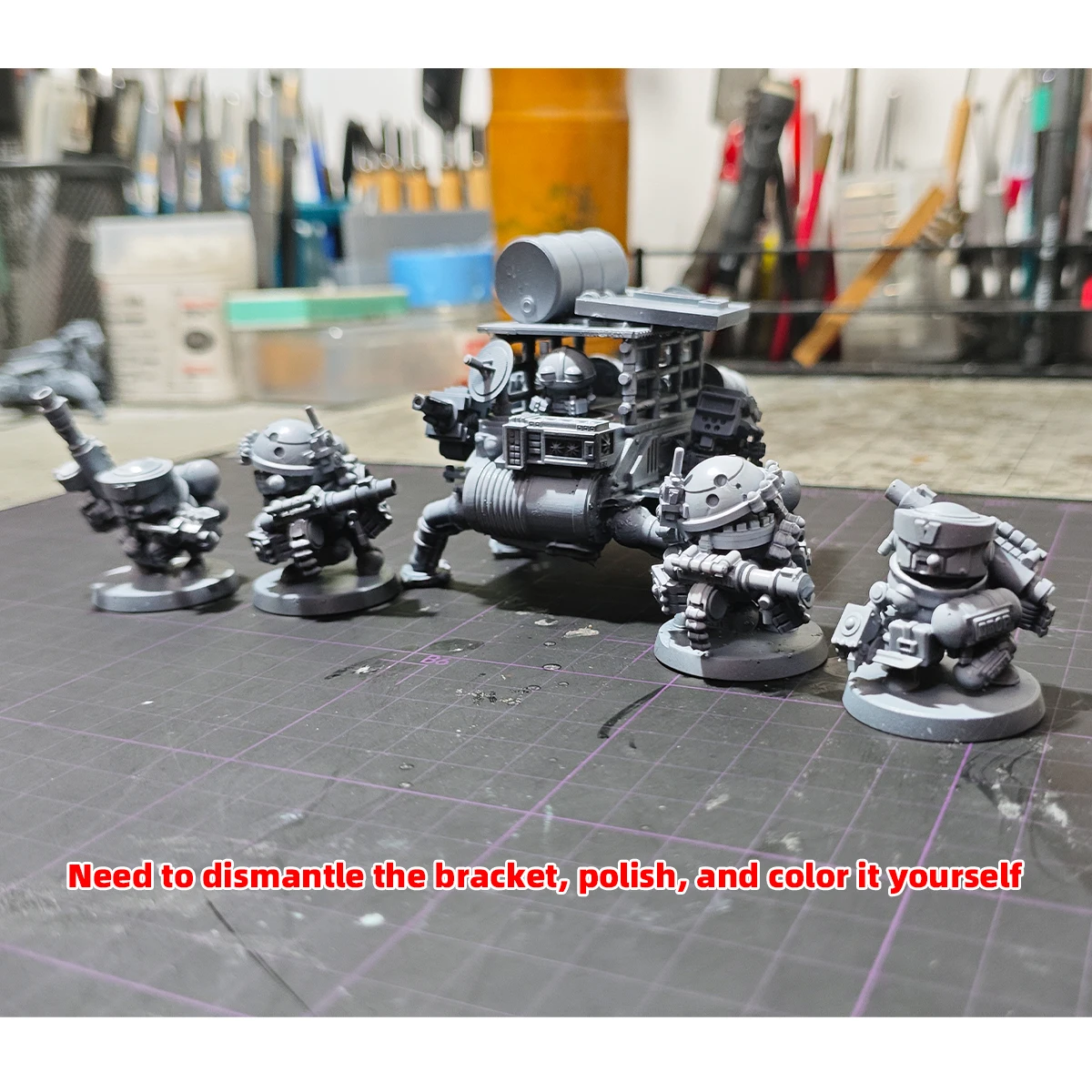 Q-Version Maßstabsmodell-Set 3D-Harz Miniatur-Soldatenfiguren Diorama Unbemalte Sci-Fi-Cartoon-Hexapoden-Mecha-Panzer-Angriff DIY – Detail 3