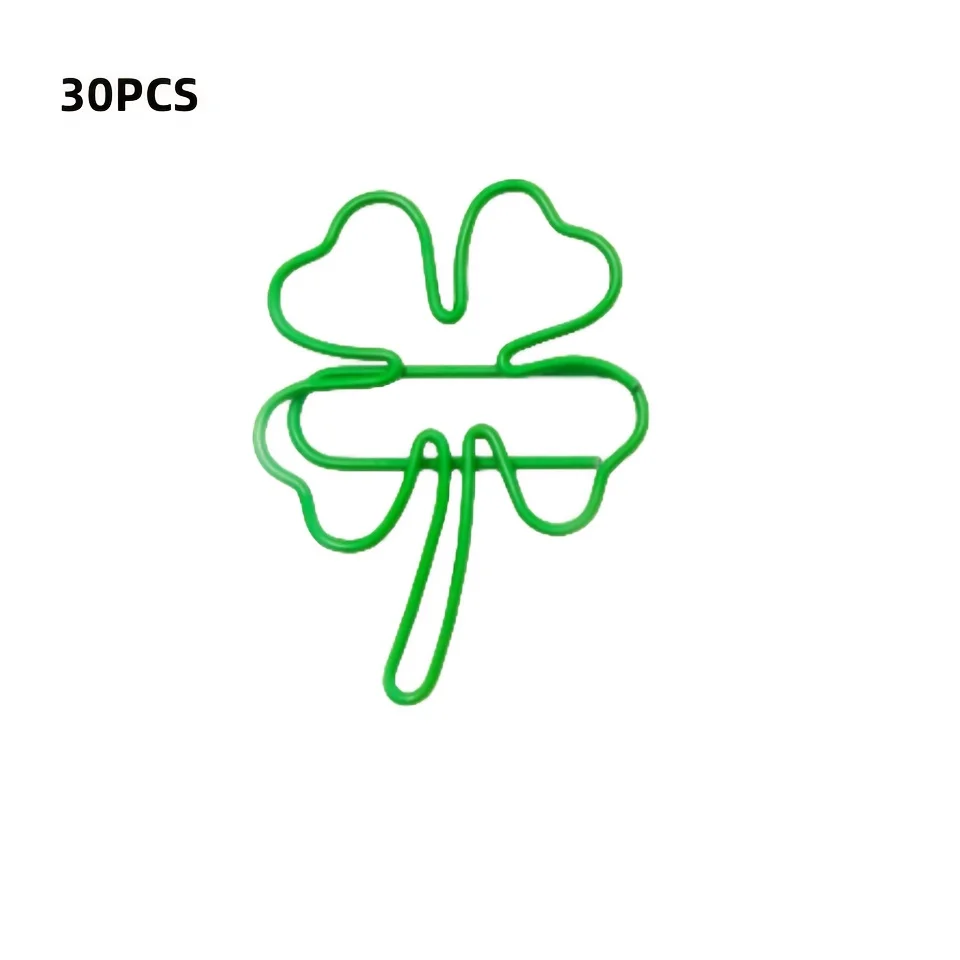 Clipe de papel trevo de quatro folhas verde, pasta de metal criativa, material de escritório elegante usado para organizar documentos, des, 20/30/40 peças