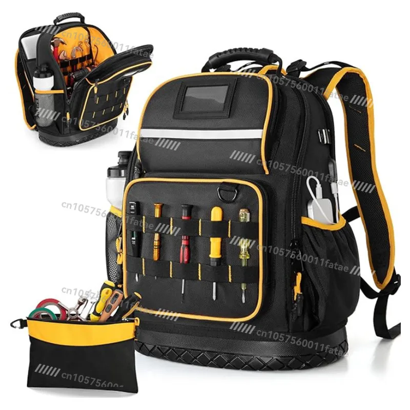 Oxford Cloth Tool Backpack with Hard Bottom Tool Bag Tool Bag with Multiple Pockets and Laptop Cover