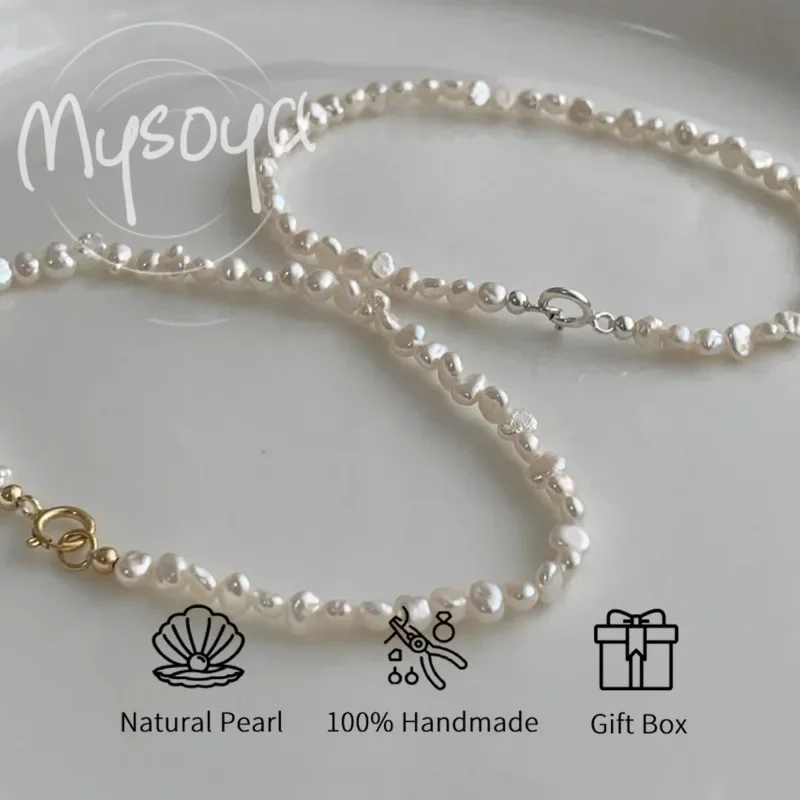 

MYSOYA миниатюрный браслет из белого пресноводного жемчуга в стиле барокко 3-4 мм, подарочная коробка для него/ей день рождения/свадьба/Рождество/новогодний подарок