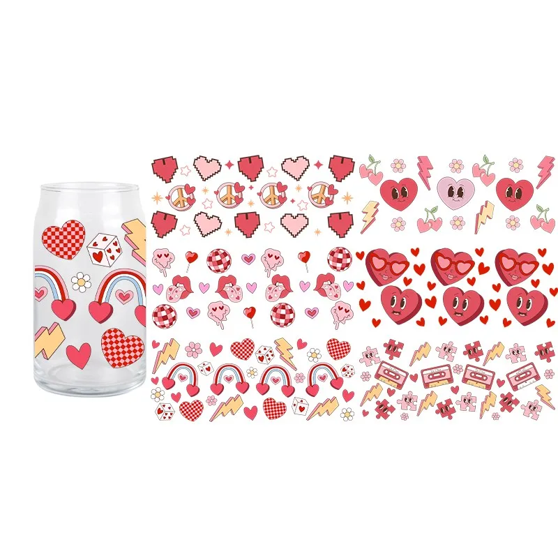 Valentine's Day 3D UV DTF Love Design Transfer Sticker Wraps Cup High Quality Durable Waterprooo Decals 16 OZ