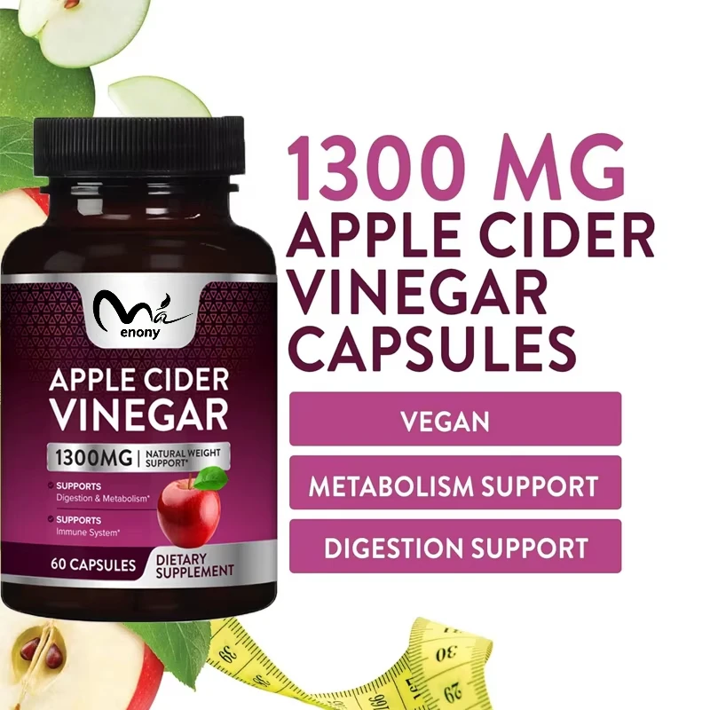 

Apple cider vinegar capsules are used for detoxification and cleansing, ACV digestion support, gluten free, non GMO 60 capsules