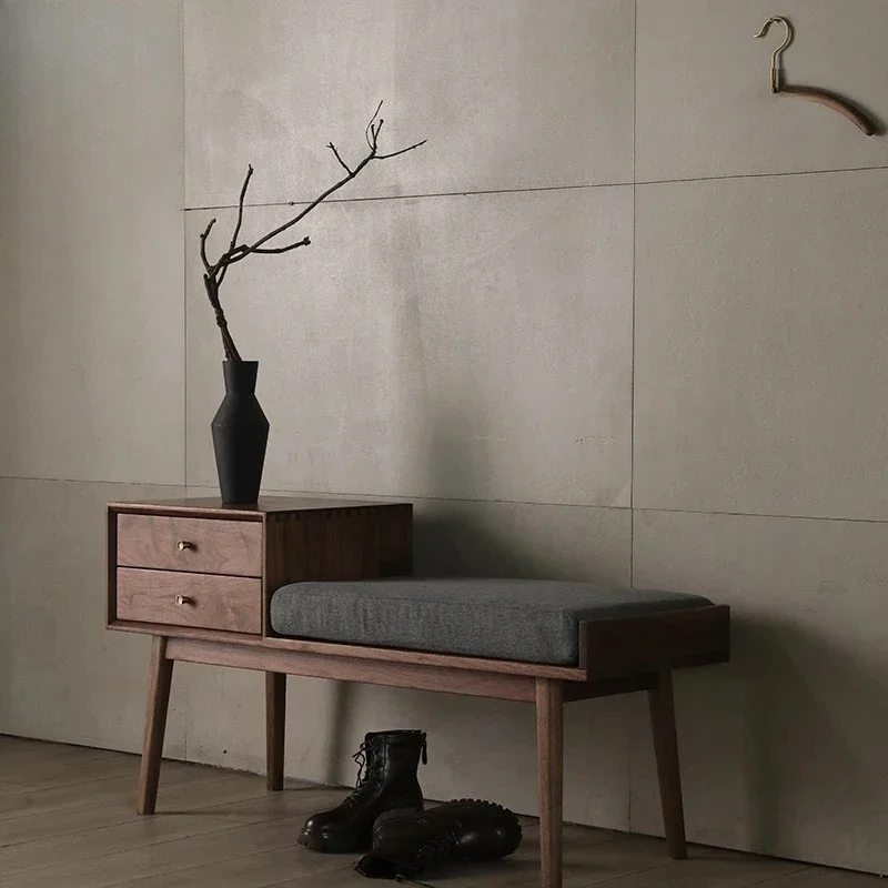 Shoe Changing Stool Nordic Solid Wood Japanese Style Minimalist Creative Home Stool Black Walnut Wooden Door Mouth
