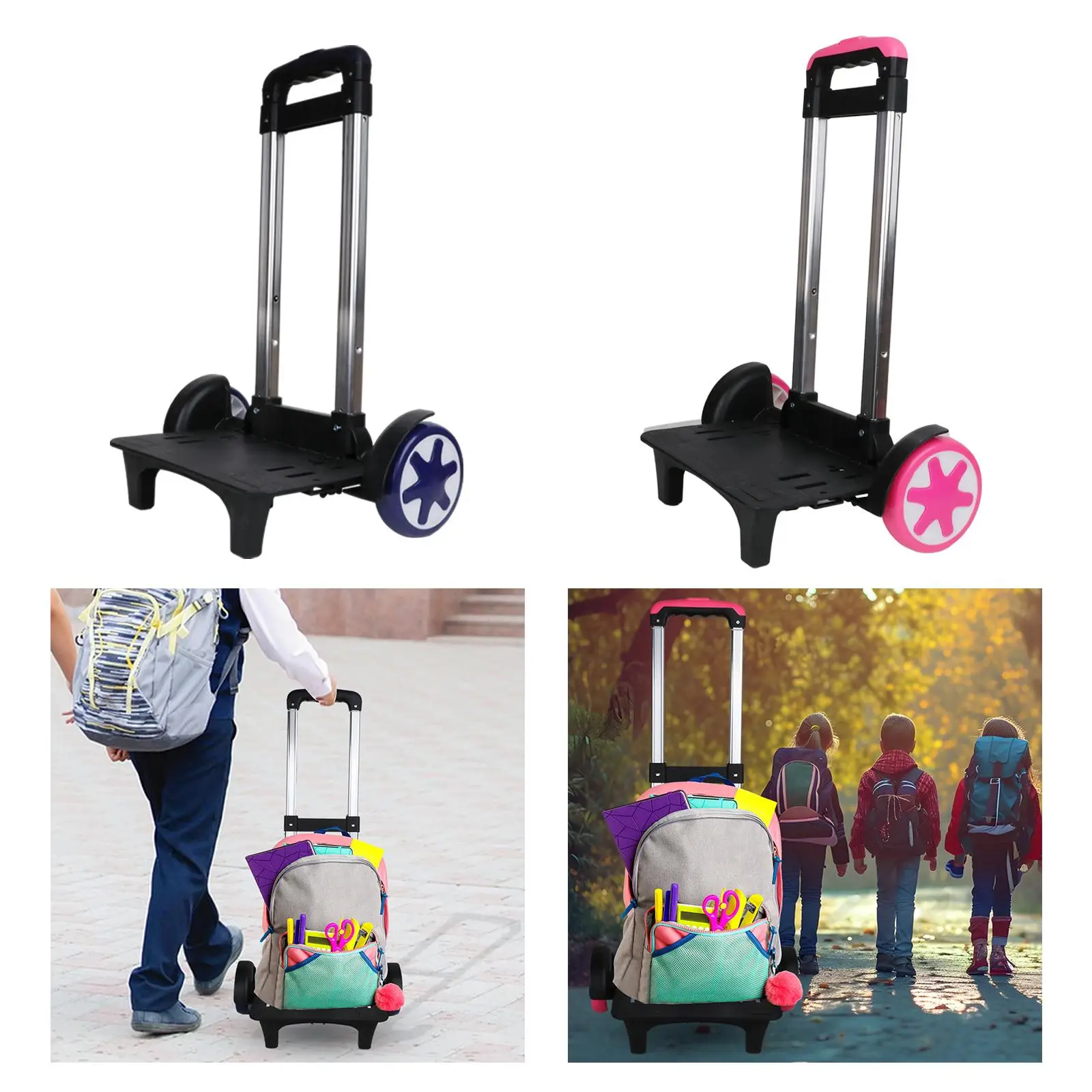 Backpack Trolley Compact Portable Wheeled Hand Trolley Roller Carrier Folding Wheeled Cart for Schoolbag Backpack Boxes Kids