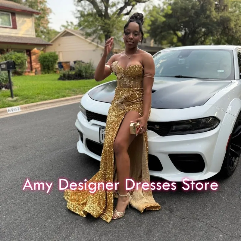 Seksowne Sukienki na Bal 2026 dla Czarnoskórych Dziewczyn, Sukienka Wieczorowa z Dekoltem w Serek, Zdobiona Cekinami, Ołówkowa, z Rozcięciem, Sukienki na Imprezę dla Afrykańskich Kobiet, Suknie Wieczorowe na Zamówienie