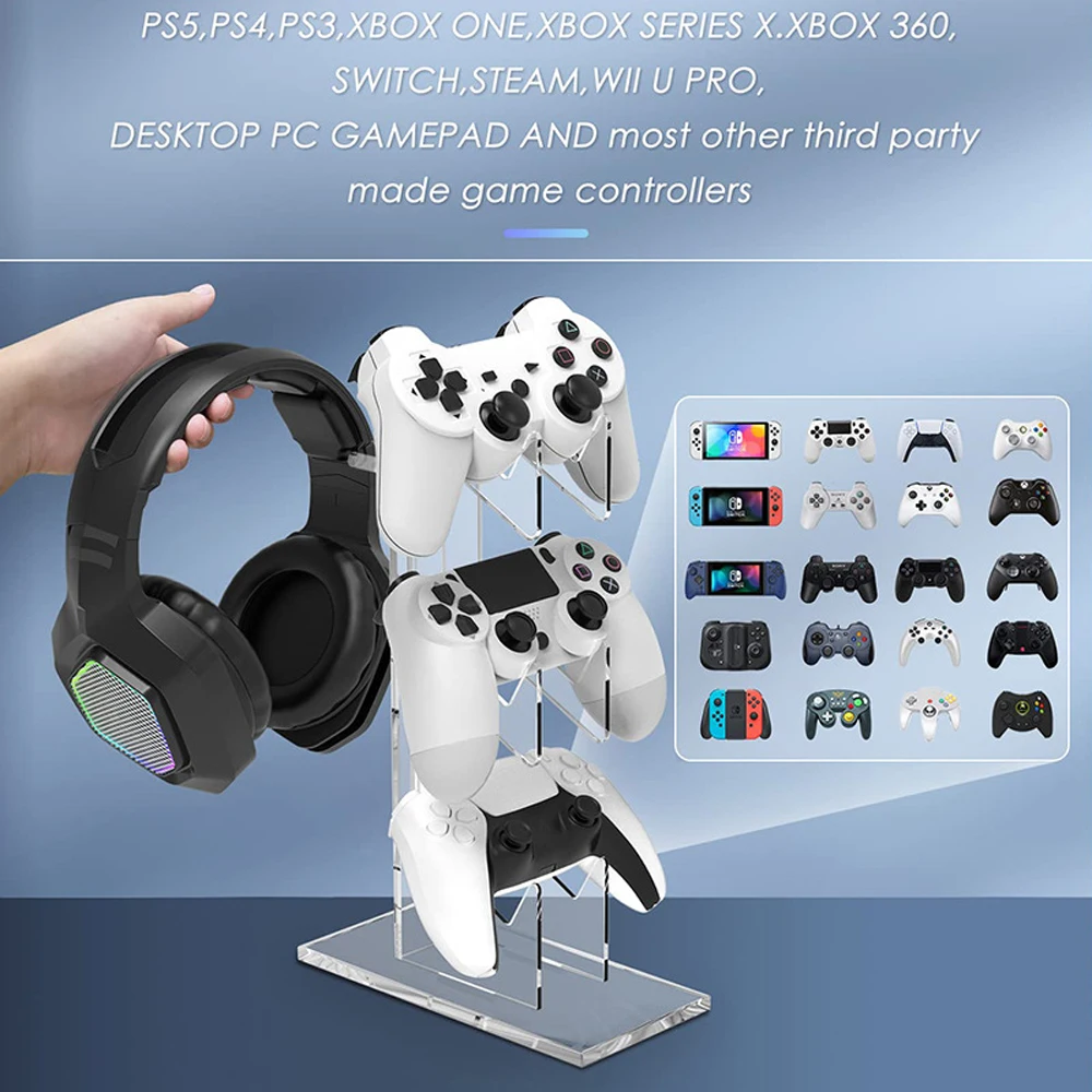 Floor Stand Universal 3-layer Controller Holder and Headphone Holder Game Accessories PS5 PS4 Storage Holder Transparent