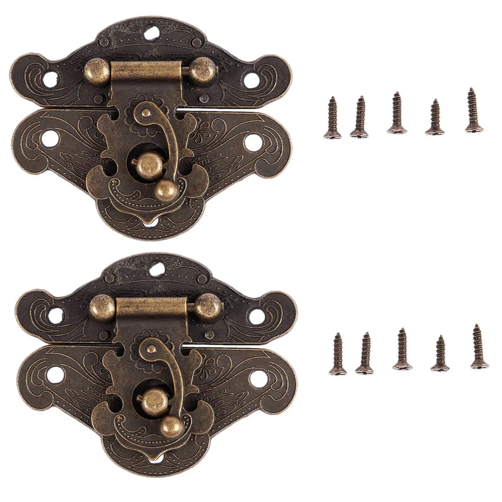 WORTHOWN-2X Antique Retro Vintage Decorative Latch Wooden Jewelry Box Hasp Pad Chest Lock Size:Medium
