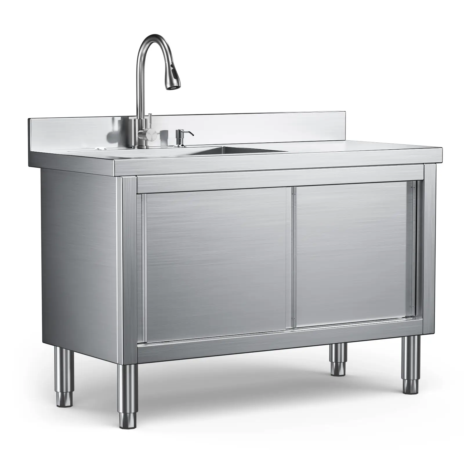47-Inch Stainless Steel Utility Sink with Cabinet, Freestanding Laundry Sink with High-Arc Pull-Out Faucet & Drain Kit