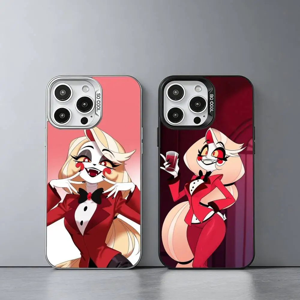 

H-Hazbin Hotel C-Charlie Morningstar Phone Case For iPhone 17,16,15,14,13,12,11 Plus,Pro Max,XS,Colored silver phone case