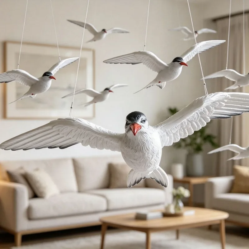 Hanging Decorations Resin Seagull Bird Ceiling Pendant Flying Bird Home Hotel Mall Room Wall Ornament Coastal Decor