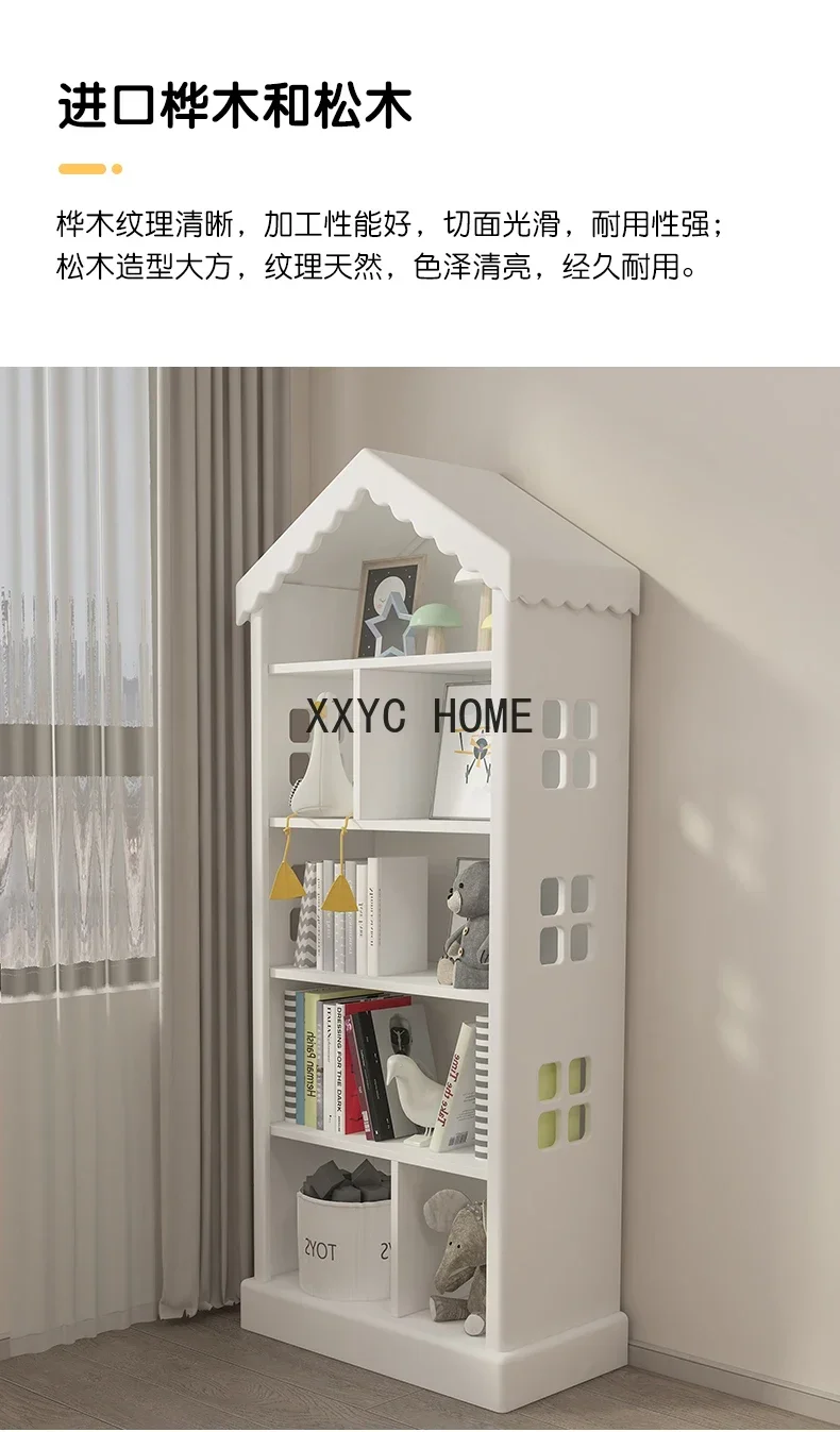 Cream Style Bookshelf and Storage Shelf Toy Solid Wood Storage Rack Reading Household Simple Bookcase Wooden House Storage Rack